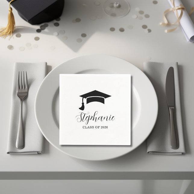 Modern Minimalist Black White Graduation  Napkin (Creator Uploaded)