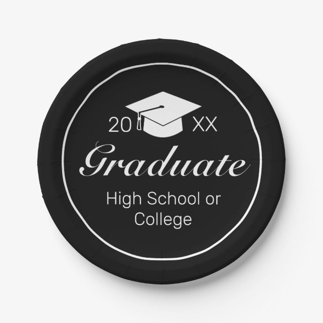 Modern Minimalist Black White Graduation  Paper Plate (Front)