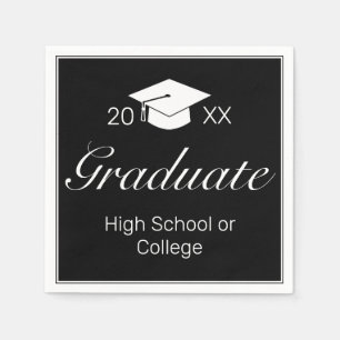 Modern Minimalist Black White Graduation Party  Napkin