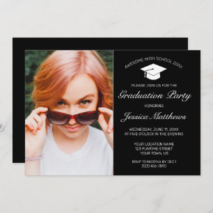 Modern Minimalist Black White Graduation Photo Invitation