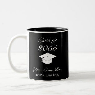 Modern Minimalist Black White Graduation Two-Tone Coffee Mug