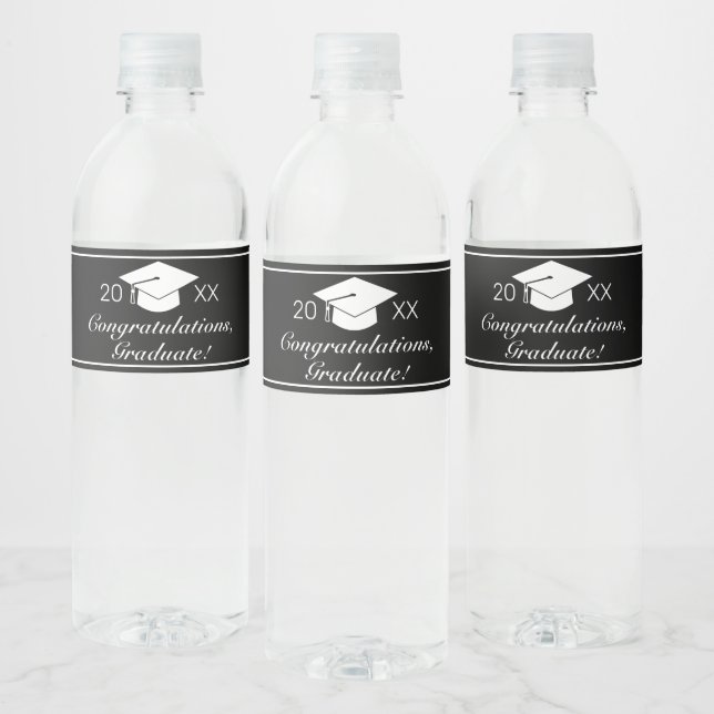 Modern Minimalist Black White Graduation  Water Bottle Label (Bottles)