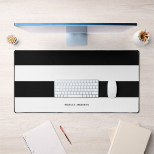 Modern Minimalist Black & White Horizontal Stripe  Desk Mat