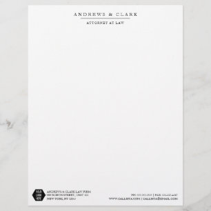 Modern Minimalist Black White Logo Lawyer Custom Letterhead