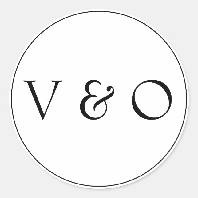Modern Minimalist Black & White Monogram Classic Round Sticker (Front)