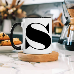 Modern Minimalist Black & White Monogram Initial Mug