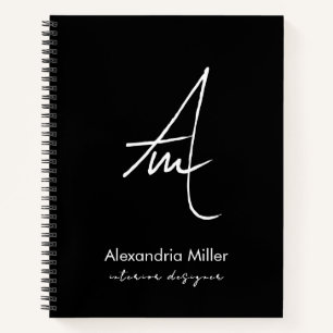 Modern Minimalist Black White Monogram Notebook