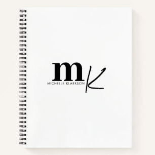 Modern Minimalist Black White Monogram  Notebook