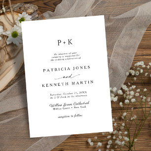 Modern Minimalist Black & White Monogram Wedding Invitation