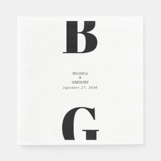 Modern Minimalist Black & White Monogram Wedding Napkin