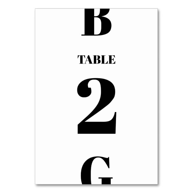 Modern Minimalist Black & White Monogram Wedding  Table Number (Front)