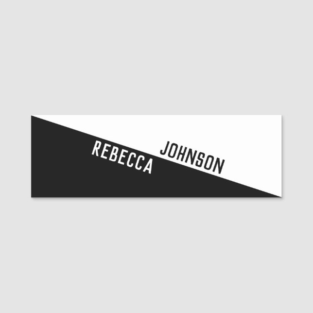 Modern Minimalist Black White Name Tag (Front)