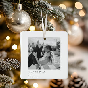 Modern Minimalist Black & White Photo Christmas  Ceramic Ornament