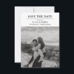 Modern Minimalist Black White Photo Save the Date<br><div class="desc">A simple, classic, minimal photo Save the Date card is the perfect way to share your happy news with friends and family. Shown in Black and white, however you can easily change the background colour in the design tool to coordinate with your wedding palette if you wish. Please note that...</div>