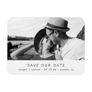Modern Minimalist Black White Photo Save the Date Magnet