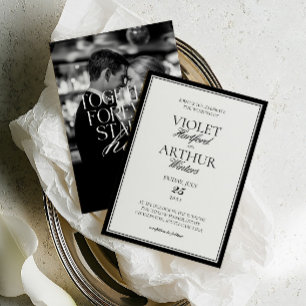 Modern Minimalist Black & White Photo Wedding Invitation