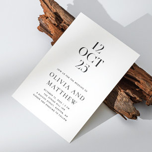 Modern Minimalist Black & White Photo Wedding + QR Invitation