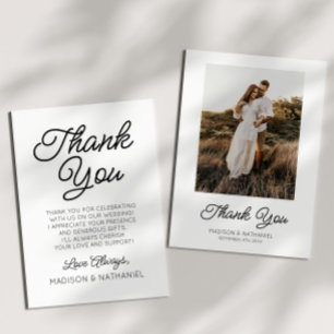 Modern Minimalist Black White Picture Wedding Thank You Card