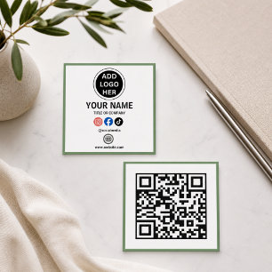 Modern Minimalist Black & White QR Code Business Square Business Card
