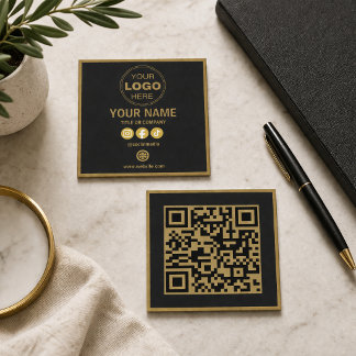Modern Minimalist Black & White QR Code Business Square Business Card