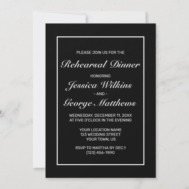 Modern Minimalist Black White Rehearsal Dinner Invitation (Front)