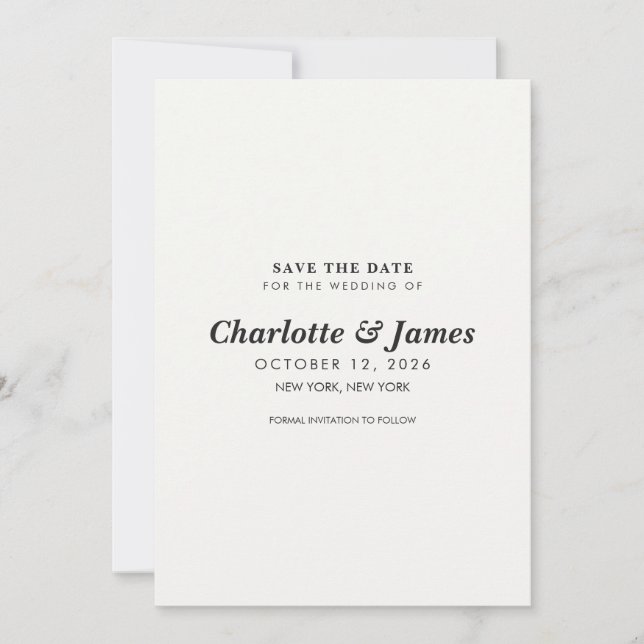Modern Minimalist Black & White save the date (Front)