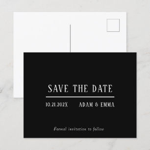 Modern Minimalist Black & White Save The Date  Announcement Postcard