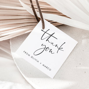 Modern Minimalist Black & White Script Thank You Favour Tags