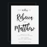 Modern Minimalist Black White Script Wedding Invitation<br><div class="desc">A modern elegant wedding invitation with script font that gives a handwritten feel for the spouse's names and elegant serif font for your wedding information. All text and colours (background and text) can be changed if you want - use the design tool to make further adjustments.</div>