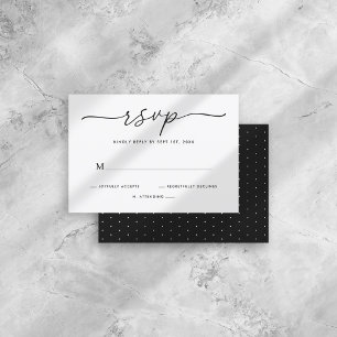 Modern Minimalist Black & White Script Wedding RSVP Card
