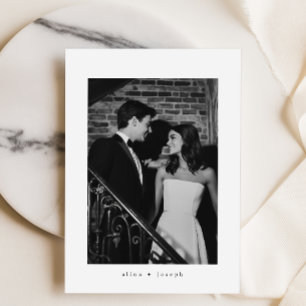 Modern Minimalist Black White Simple Photo Wedding Invitation