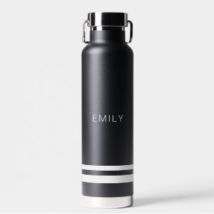 Modern Minimalist Black White Stripes Water Bottle