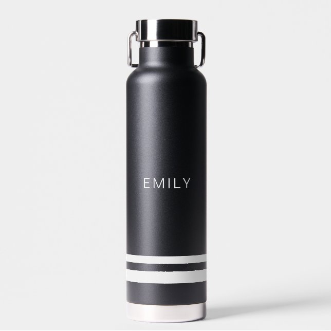 Modern Minimalist Black White Stripes  Water Bottle (Front)