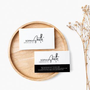 Modern Minimalist Black & White Stylish Script Business Card