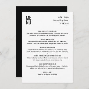 Modern Minimalist Black White Stylish Wedding Menu