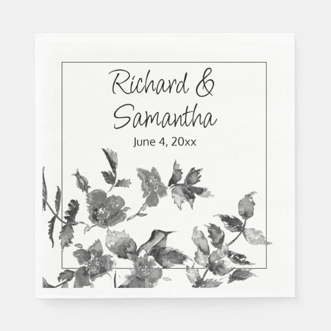 Modern minimalist black white watercolor roses     napkin (Front)
