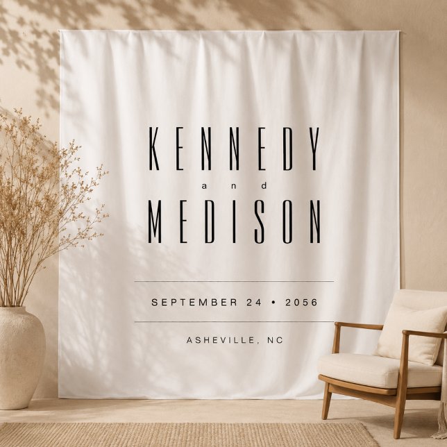 Modern Minimalist Black & White Wedding Backdrop Tapestry (Creator Uploaded)