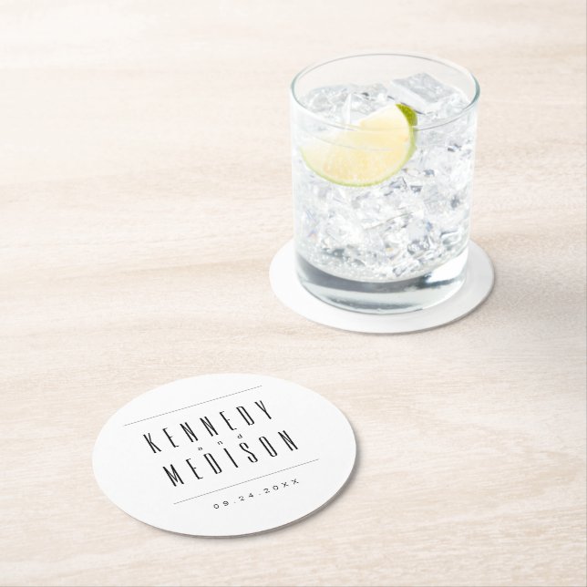 Modern Minimalist Black & White Wedding Coasters (Insitu)