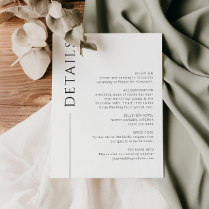 Modern Minimalist Black White Wedding Details Card