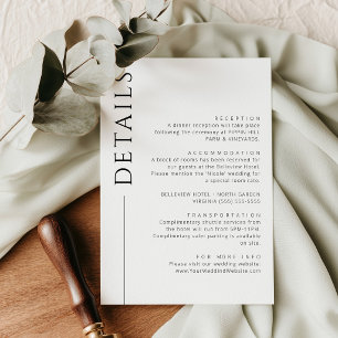 Modern Minimalist Black White Wedding Details Card