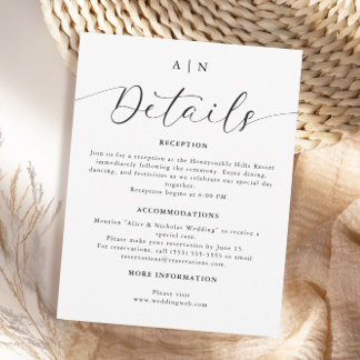 Modern Minimalist Black & White Wedding Details Enclosure Card