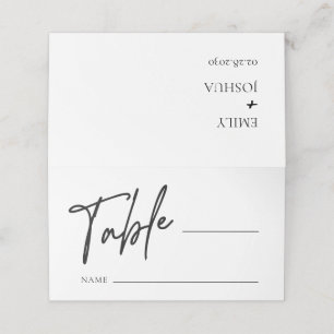 Modern Minimalist Black White Wedding Folded Place Card