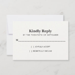 Modern Minimalist Black & White Wedding horizontal RSVP Card