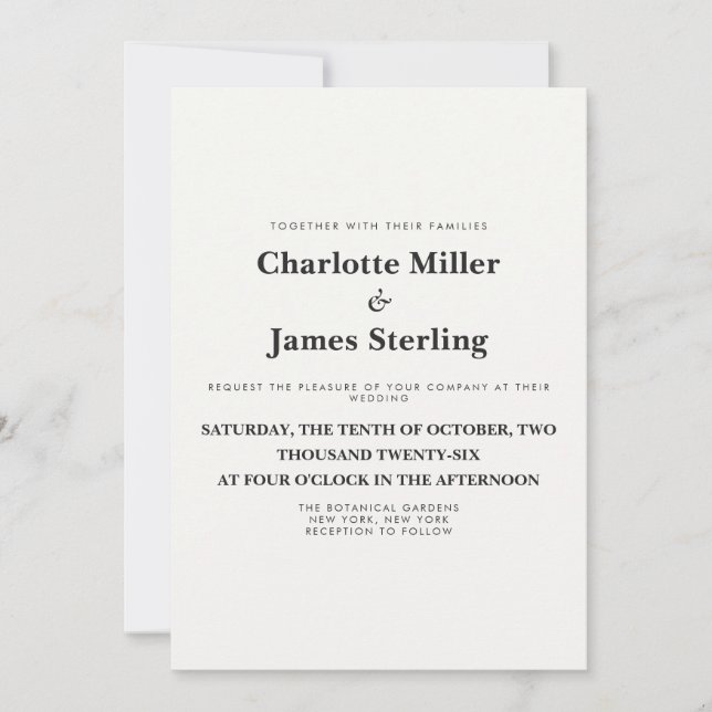 Modern Minimalist Black & White Wedding Invitation (Front)