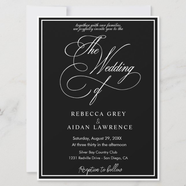 Modern Minimalist Black & White Wedding Invitation (Front)