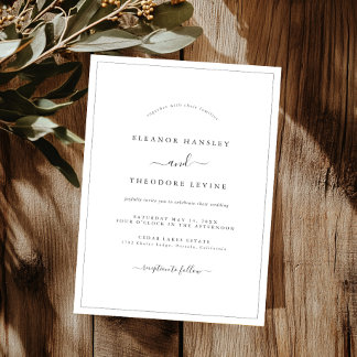 Modern Minimalist Black White Wedding   Invitation