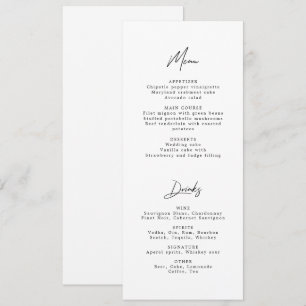 Modern Minimalist Black & White Wedding Menu Invitation