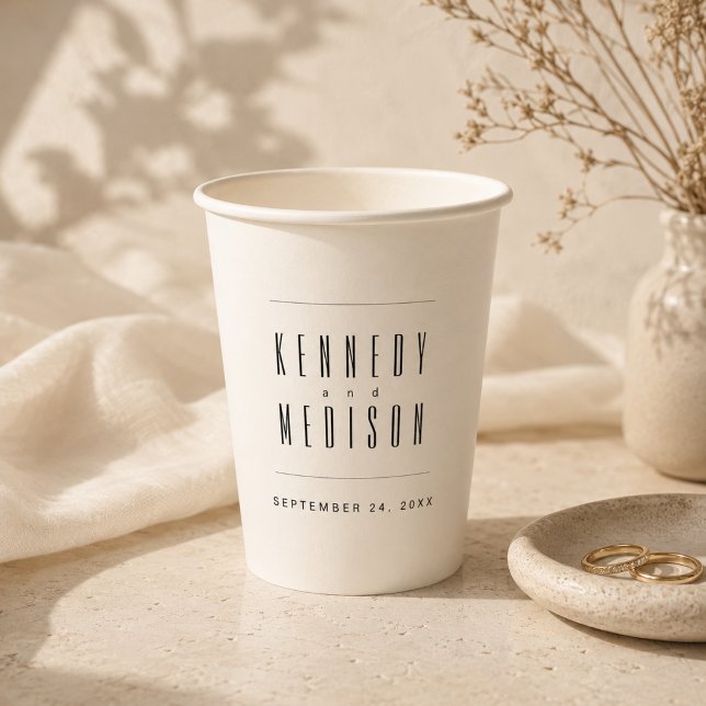 Modern Minimalist Black & White Wedding Paper Cups (Creator Uploaded)
