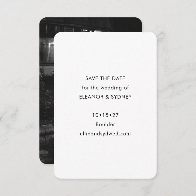 Modern Minimalist Black White Wedding Photo Save The Date (Front/Back)