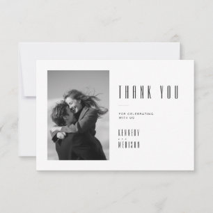 Modern Minimalist Black & White Wedding Photo Thank You Card